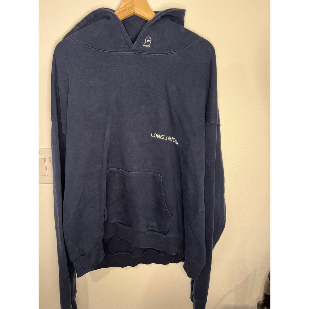 Lonely Ghost Hoodie Unisex 4X Navy Blue Excellent Embroidered Oversized Cotton